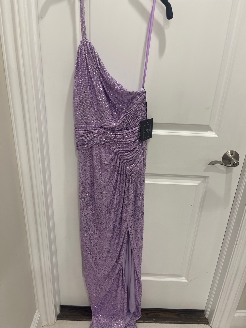 Lavender Sequin One-Shoulder Evening Dress